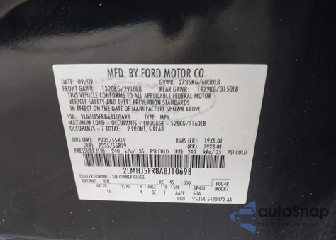 2010 Lincoln Mkt z USA, uszkodzony, nr VIN 2LMHJ5FR8ABJ10698